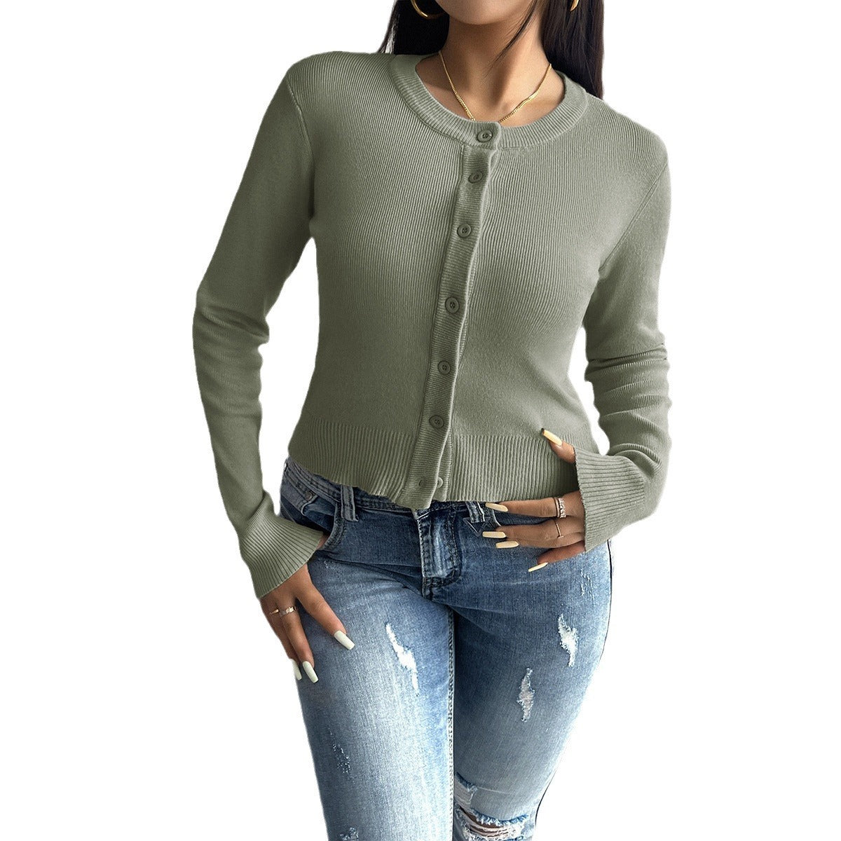 Casual Solid Color Cardigan Long Sleeve Sweater