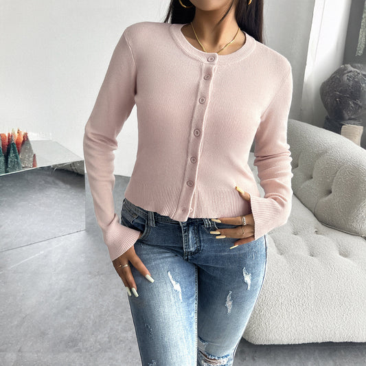 Casual Solid Color Cardigan Long Sleeve Sweater